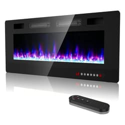 BREEZEHEAT 50 inch Electric Fireplace Wall Mounted/Freestanding-Ultra Thin Fireplace Inserts for Living Room with Heater, Remote Control, Touch Screen, Led Flame, 8H Timer, 750w/1500w