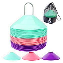 WOWGEEK Thicker Disc Cones (Cyan, Pink, Purple, Set of 60) Agility Soccer Cones with Carry Bag and Holder for Training,Football, Kids, Sports, Field Cone Markers