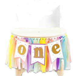 QIANGDAGSI Rainbow High Chair Banner For 1st Birthday - Boho Rainbow One High Chair Banner,Rainbow Banner For Birthday Party,Pastel Rainbow High Chair Banner,High Chair Banner First Birthday Girl