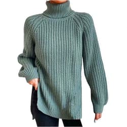 Generic Women's Turtleneck Sweaters Slouchy Knit Chunky Sweater Fall Winter Fashion Cable Weaving Long Sleeve Pullover