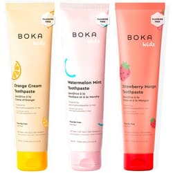 Boka Fluoride Free Toothpaste Nano Hydroxyapatite Toothpaste - Orange Cream, Watermelon Mint, Strawberry Mango Flavor, 4 oz 3Pk US Manufactured