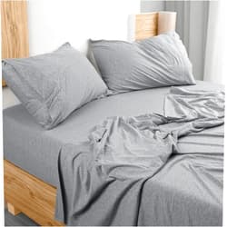 Utopia Bedding Queen Sheet Set - Jersey Knit Sheets 4 Piece – Cotton – Soft T-Shirt Stretchy Sheets ( Heather Light Grey)