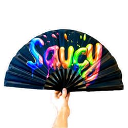 Pro-Tec Accessories Decorative Rave Hand Fan – Large Folding Fans for Festivals, Drag Queen & Burlesque – Cute Holographic Rave Accessories for Women and Men (Saucy)
