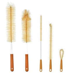 ALINK 5-Pack Bottle Brush Cleaner - Long Bamboo Handle Water Bottle Straw Cleaning Brush for Washing Narrow Neck Beer Wine Decanter, Sports Bottle, Thermos, Flask