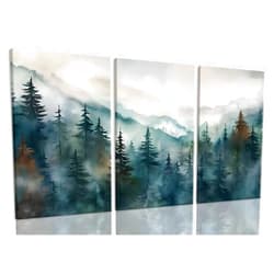 Bwodke Framed Mountain Wall Art Nature Landscape Watercolor Sun Forest Canvas Picture Prints Set of 3 Artwork Painting Home Wall Decor for Living Room Bedroom Office (Pine forest, 12