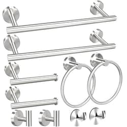Toptowel 10 Pieces Bath Towel Bar, Includes 2 Packs 23.6 inch Bathroom Towel bar, 4 Packs Towel Hook, 2 Packs Towel Ring, 2 Packs Toilet Paper Holder-Brushed Nickel