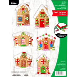 Bucilla, Felt Applique 6 Piece Ornament Making Kit, Candy Christmas Cottages, Perfect for DIY Arts and Crafts