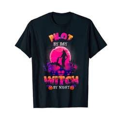 Halloween Pumpkin Costume Party 2021 By Chang Pilot By Day Witch By Night Funny Halloween Pumpkin T-Shirt