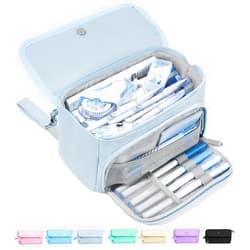 Sooez Super Large Pencil Case, Big Capacity Pencil Bag with 3 Compartments, can hold 100 pencils,Cute Pencil Pouch with Zipper,Portable Stationery Pen Bag,Aesthetic School Supplies For Girls,Haze Blue