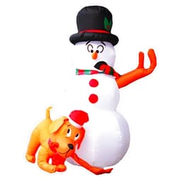 PRODUCTZ Christmas Decorations 4 FT Inflatable Snowman and Dog is Stealing Snowman's Hand Funny Holiday Blow up Outdoor/Indoor/House/Yard Decor with LED Lights and Free Storage Bag