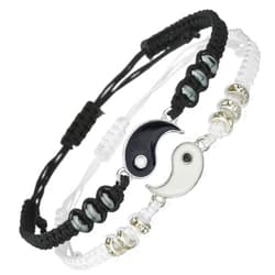 Butishop Best Friend Bracelets for 2 Matching Yin Yang Adjustable Cord Bracelet for Bff Friendship Relationship Boyfriend Girlfriend Valentines Gift