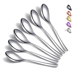 HOMQUEN Teaspoons, 6 Piece Spoons Silverware, Stainless Steel Small Spoons, Tea Spoons for Home, Kitchen or Restaurant, Dishwasher Safe (Silver-6.6 Inches)