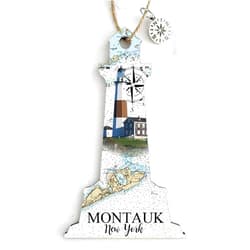 MapMom Montauk, NY Lighthouse Shaped Wood Map Ornament | 4” Tall Wood Hanging Map Ornament with Artwork & Charm | Perfect for Wine Bottles, Gift Bags, or Christmas Tree