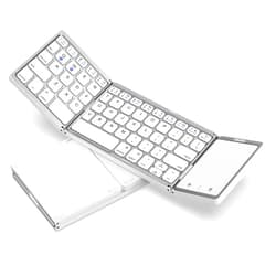 Seenda Foldable Bluetooth Keyboard - Multi-Device Mini Wireless Keyboard with Touchpad, Pocket-Sized Travel Keyboard Compatible with iPad, iPhone, Tablet, Smartphone, iOS, Android, Windows - Silver White