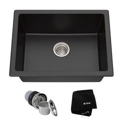 KRAUS Quarza 24-inch Kitchen Sink Drop-In/Undermount Single Bowl Granite Kitchen Sink Black Onyx, KGD-410B