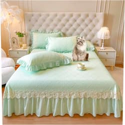 XCLOOZGL Pink Quilted Bed Skirt Queen Size Bed Frame Cover New Light Luxury Cool Feeling Sheet & Wrap Around Bed Skirts Decorative Bedding Dust Ruffle Bedspread with Pillow Case,Green,265 * 270cm