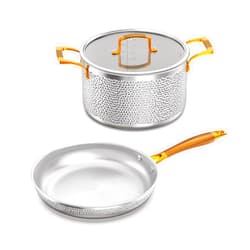 Homaz life Stainless Steel Pots and Pans Set, Tri-Ply Hammered Kitchen Cookware with Glass Lids, Induction Compatible, Non-Coated, Non-Toxic, 3-Piece