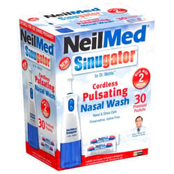 NeilMed Sinugator Cordless Pulsating Nasal Wash Kit with One Irrigator, 30 Premixed Packets and 3 AA Batteries(Pack of 1)