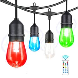 GLSbuld Outdoor String Lights, 48FT Color Changing Outdoor String Lights, Patio Lights Outdoor Waterproof Porch Light with Remote, for Patio Decor, Balcony…