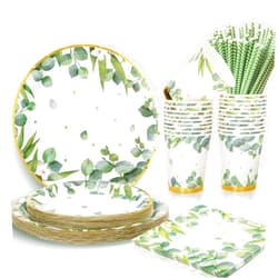 LIUGUSUN Gender Neutral Baby Shower Plates and Napkins for 25 Sage Green Party Decorations Boy Girl Birthday Bridal Shower Floral Wedding Gold Green Decor Greenery Safari Jungle Theme Boho chic Party Supplies