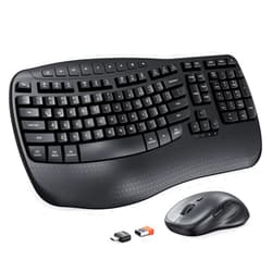 MEETION New Ergonomic Keyboard and Mouse Wireless Combo, Wave Keys Natural Typing, 2.4G Wireless Keyboard with Wrist Rest, 4 Adjustable DPI Wireless Mouse, Computer/Laptop/Windows/Mac, Black