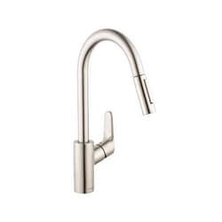 hansgrohe Focus Stainless Steel High Arc Kitchen Faucet, Kitchen Faucets with Pull Down Sprayer, Faucet for Kitchen Sink, Magnetic Docking Spray Head, Stainless Steel Optic 04505800, 1.75