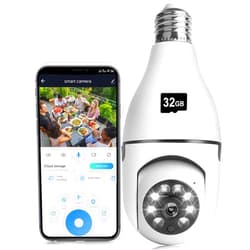 YUOCHY 1080P Light Bulb Camera, Wireless 2.4GHz WiFi Home Security Camera, 360° Surveillance Cam with Motion Detection Alarm Night Vision Light Socket Camera(Included 32G SD Card) Included 32GB SD Card