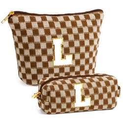 YOOLIFE Gifts for Girls Kids - Teen Girl Teenage Gifts Idea, 7 8 9 10 11 12 13 14 15 16 Year Old Girl Birthday Gifts, Sweet Girls Gift, Personalized Gifts for Girls, Initial Makeup Bag Brown L