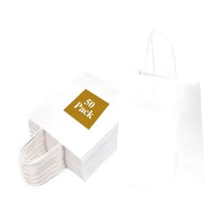 Joybe 50 Pack 8x4.75x10 Inch Medium White Kraft Paper Bags with Handles Bulk, Craft Paper Gift Bags for Party Favors Grocery Retail Shopping Business Goody Merchandise Take Out Blank Sacks (50pcs)