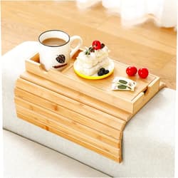ROCDEER Sofa Arm Tray, Bamboo Large Couch Cup Holder Tray with Hidden Storage, Sofa Armrest Tray Portable Anti-Spill Beverage Snack Remote Holder