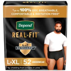 Depend Real Fit Incontinence Underwear for Men, Disposable, Maximum Absorbency, Large/Extra Large, Black, 52 Count (2 packs of 26), Packaging May Vary