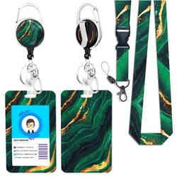 GIANCOMICS ID Badge Holder with Breakaway Lanyard, Retractable Badge Reel Heavy Duty, Cute Funny Green Marble Lanyards for ID Badges Ajustable, Teacher Nurse Work Office Gifts