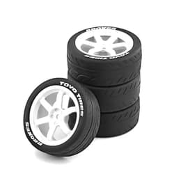 Chanmoo 1/10 RC Rally Racing Tires And Hard Plastic Drift Wheels 12mm Hex On Road Tyres For 1:10 Touring Street Car Tamiya TT01 TT02 XV01 TA06 A959 PTG2 144001 HPI KYOSHO HSP PTG2 Traxxas 4PCS (White)