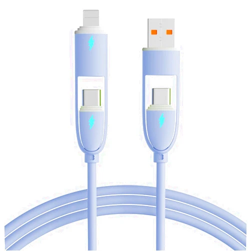 DHTtechky 3.3ft 4-in-1 USB C Cable 100W Fast Charging and Data Sync,Liquid Silicone Lighted Multi-Plug lPad Charger Cable,Lightnlng/Type C/USB A Port Combo, for lPhone 15/15 Pro/15 Plus/15 Pro Max