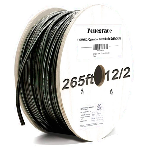 Zonegrace 12AWG 2-Conductor 12/2 Direct Burial Wire for Low Voltage Landscape Lighting, 265ft
