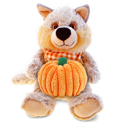 DolliBu Super Soft Sitting Wolf Stuffed Animal with Pumpkin Decor and Name Personalization - Plush Animal for Fall, Halloween and Thanksgiving for Baby, Kids, Adults - 9 Inches