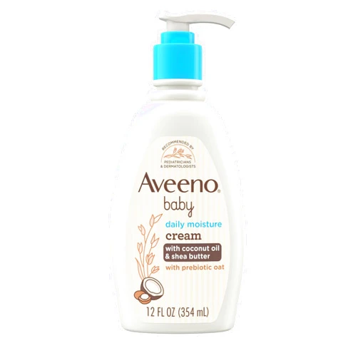Aveeno Baby Daily Moisturizing Cream with Prebiotic Oat, Hypoallergenic Baby Lotion with Coconut Oil & Shea Butter Moisturizes Sensitive Skin for 24 Hours, Gentle Coconut Scent, 12 fl. oz