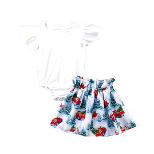 GoodFilling Infant Toddler Baby Girls Ruffle Sleeve Romper with Christmas Skirt