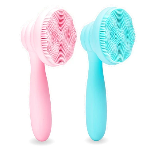 MtBoi 2 PC Silicone Facial Cleansing Brush Facial Scrubber Manual Exfoliating Facial Brush Face Cleanser Face Exfoliator Ultrafine Bristles for Sensitive Skin Easy to Clean Lather Well(Pink&Green)