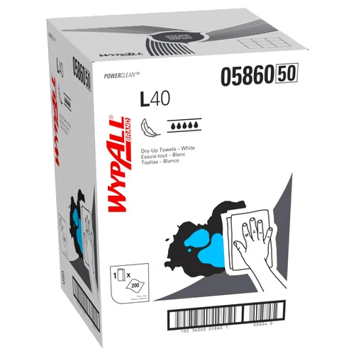WypAll Power Clean L40 Extra Absorbent Towels (05860), Limited Use Towels, White, 1 Roll / Box, 200 Towels