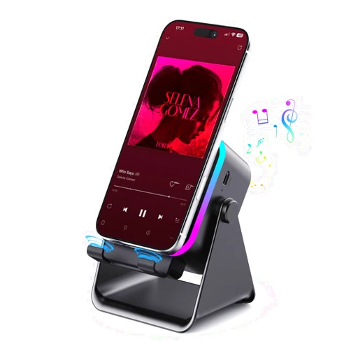 BOLONMI Wireless Bluetooth Induction Speaker, Phone Speaker Amplifier with Colorful Lights & 3500mAh Battery, Portable Phone Stand Compatible with iPhone/iPad/Android/Samsung - Black
