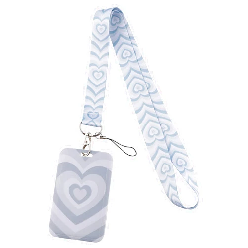 Juanooo Cute Keychain Lanyard for Women Girls for ID Badges Aesthetic Blue Love Heart ID Lanyard Holder for Keys Lovely School Preppy Students Lanyard