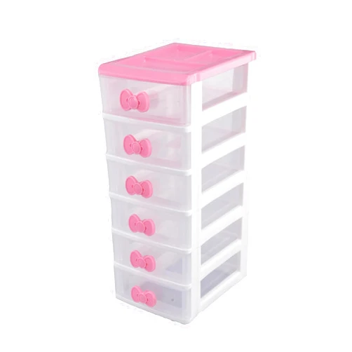 WQURC Lovely Girls Receiving Storage Cabinets Box Room Desktop Makeup Organizer With Six-tier Desk Receiving Drawers N Pink Bowknot (Pink, Six Layers)