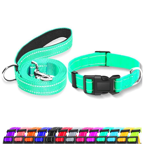 Maiiu Reflective Dog Collar with Safety Locking Buckle, Adjustable Soft Breathable Nylon Collars for Small, Medium and Large Dogs(Collar+Leash XS Width 5/8