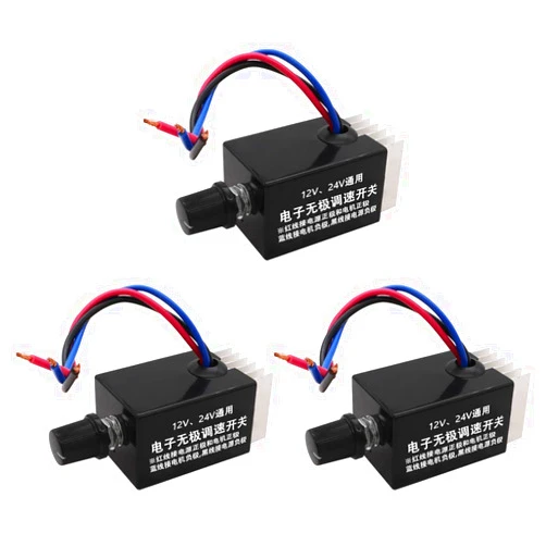 Dianrui 3PCS Black 12V/24V DC Motor Speed Controller Universal Switch,Electronic Stepless 12v Fan Speed Controller with Rotary Switches Fit for Automobile Fan Heater Control