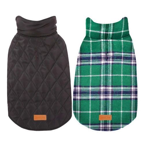 Spotted Play Warm Dog Coat, Reversible Waterproof Winter Dog Jacket Coat - British Style Plaid Dog Clothes Vest