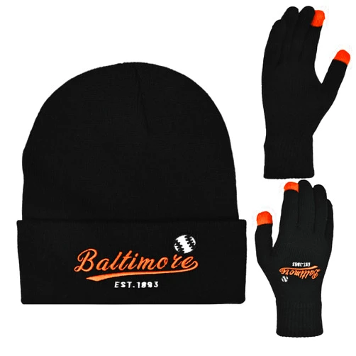 Veminei Vintage Classic Skull Cap Embroidery Beanie Hat Cuffed Winter Hat Knit Comes with Warm Gloves Gifts for Unisex Fans
