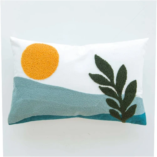 FAVDEC Embroidered Bohemian Style Leaves and Sun Decorative Throw Pillow Cover, Lumbar Boho Sun Pillow Cover 12 Inches x 20 Inches Cover Only