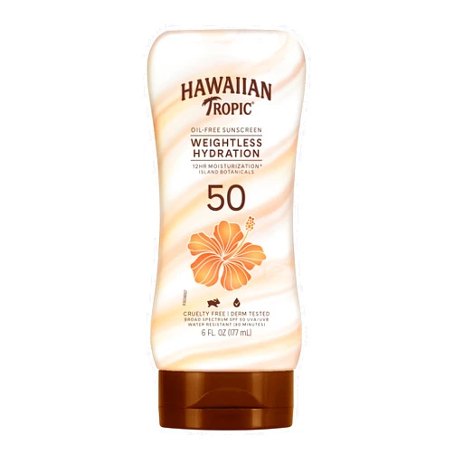 Hawaiian Tropic Weightless Hydration Lotion Sunscreen SPF 50, 6oz | Oil Free Sunscreen, Hawaiian Tropic Sunscreen SPF 50, Broad Spectrum Sunscreen, Oxybenzone Free Sunscreen, Body Sunscreen, 6oz