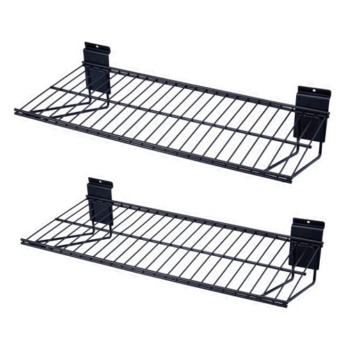 BAKEWAY 24-Inch Width Slatwall Shelves, Duty Storage Slatwall Shelf, Slat Wall Wire Shelf, Black Slatwall Accessories -2 Pack